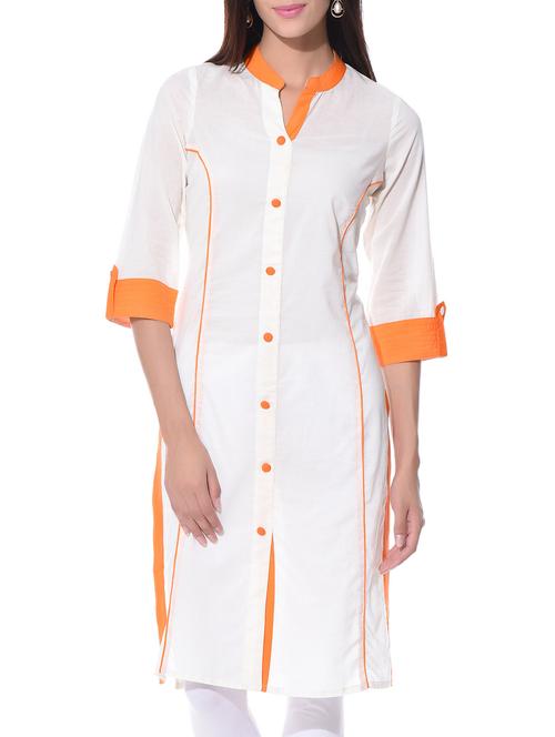 White Cotton Straight Kurta - 10807950 - Very Small Image - 1