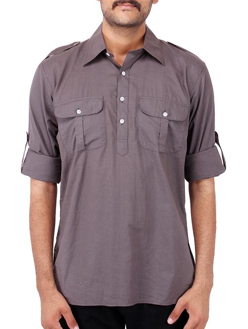 solid grey cotton kurta - 10808889 - Very Small Image - 1