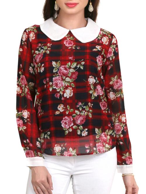 red crepe top - 10813398 - Very Small Image - 1