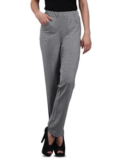 grey mã©lange cotton lycra track pants - 1081404 - Very Small Image - 1