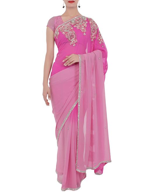 pink georgette saree - 10814373 - Very Small Image - 1