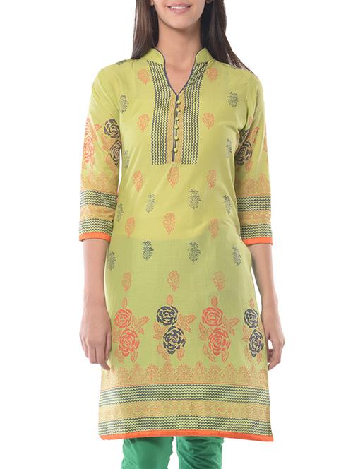 green cotton straight kurta - 10814562 - Very Small Image - 1