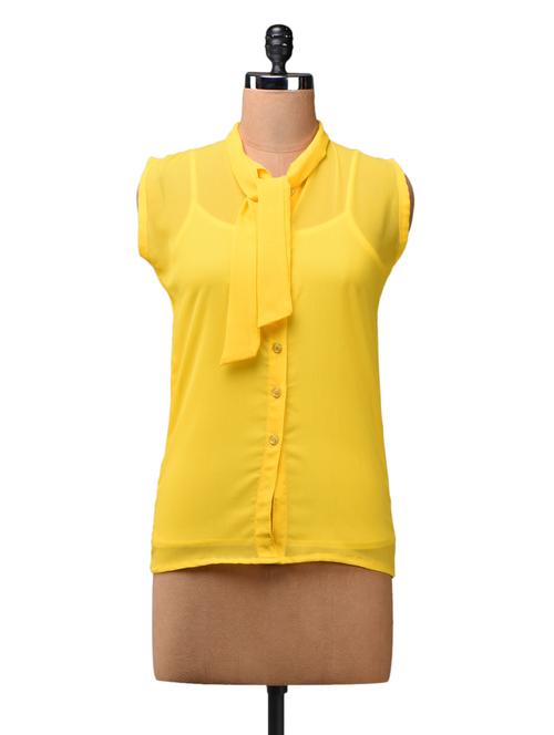 Yellow Neck Tie-up georgette top - 1081560 - Very Small Image - 1