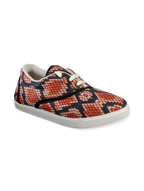 orange leatherette laceup sneakers - 10816146 - Very Small Image - 1