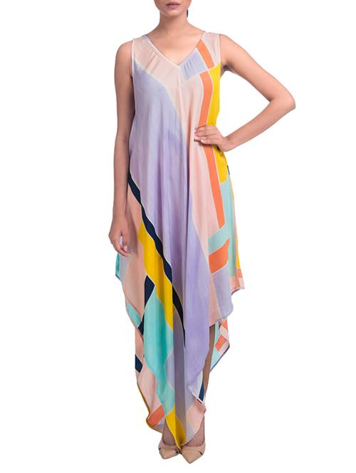 multicoloured hand painted asymmetric dress - 10820792 - Very Small Image - 1