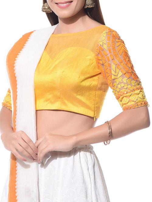 Yellow threadwork boatneck chiffon blouse - 10820965 - Very Small Image - 1