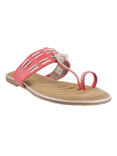 Red leatherette toe separator kolhapuris - 10821057 - Very Small Image - 1