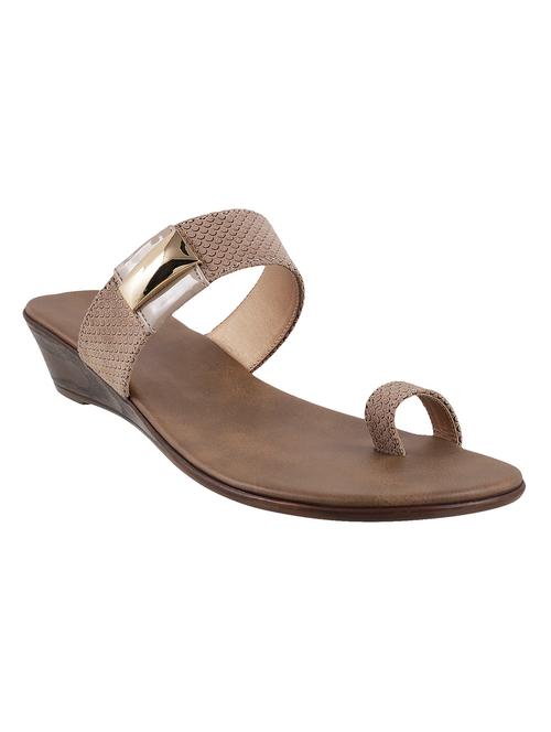 Beige leatherette slip on sandals - 10821065 - Very Small Image - 1