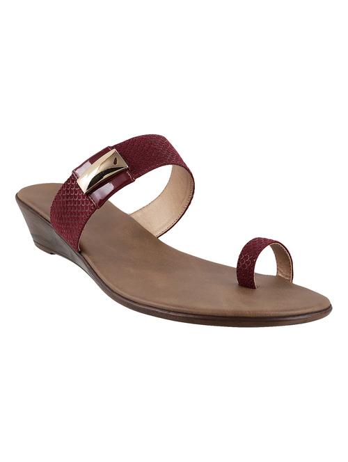 Maroon leatherette slip on sandals - 10821066 - Very Small Image - 1