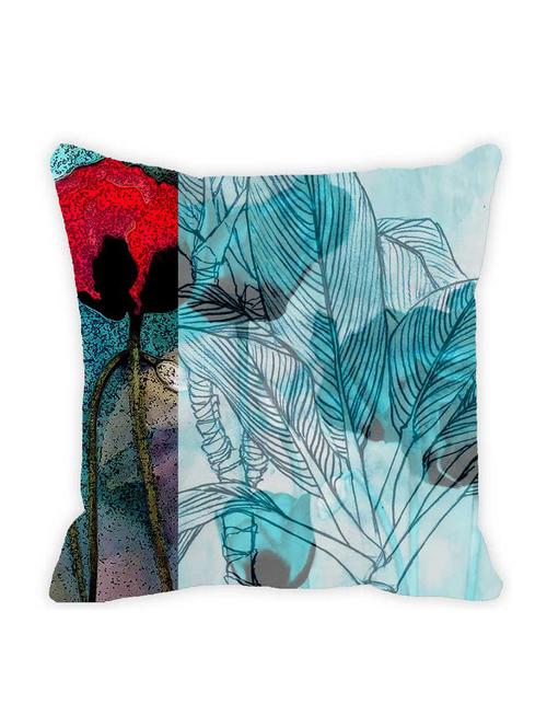Leaf Designs Red & Aquamarine Floral Cushion Cover - 10825350 - Very Small Image - 1