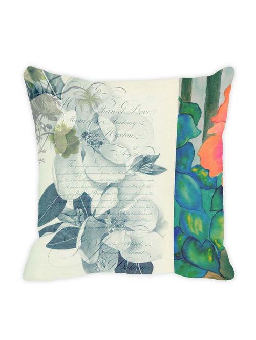 Leaf Designs Cream & Blue Floral Vintage Cushion Cover - 10825578 - Very Small Image - 1
