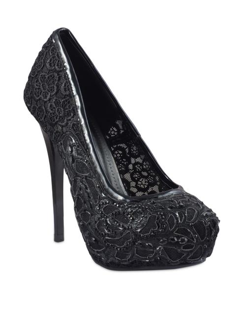 lace and stone embellished black stiletto pumps - 1082731 - Very Small Image - 1