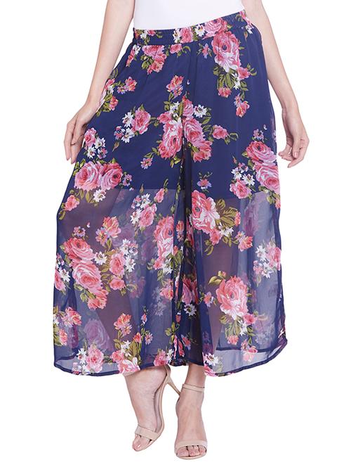 navy blue polyester palazzos - 10828592 - Very Small Image - 1