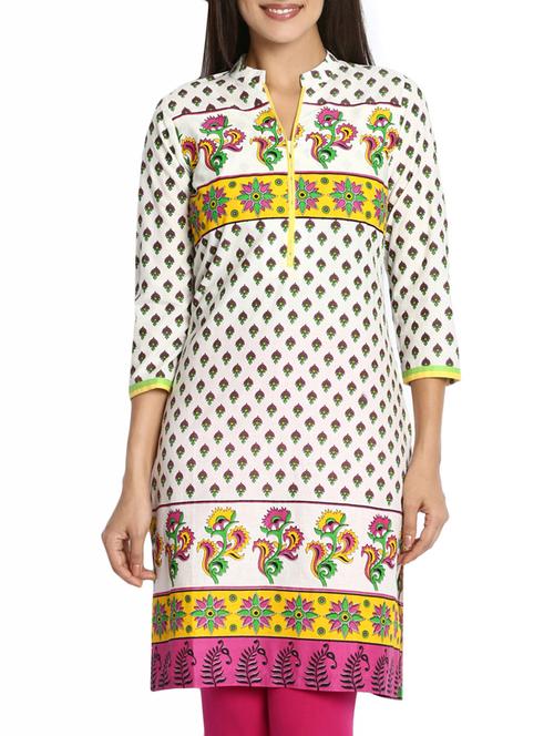 white printed cotton kurta - 10830420 - Very Small Image - 1