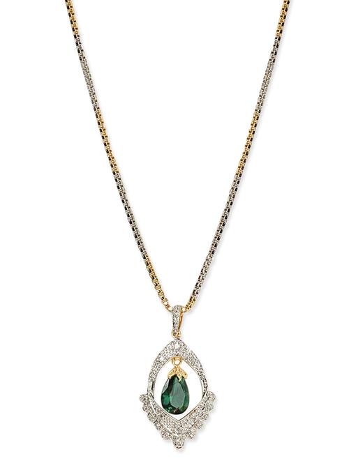 Green Crystal Pendant With Dual Tone Chain - 1083387 - Very Small Image - 1
