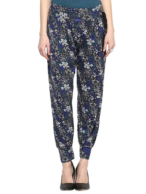 blue viscose floral printed harem pant - 10833947 - Very Small Image - 1