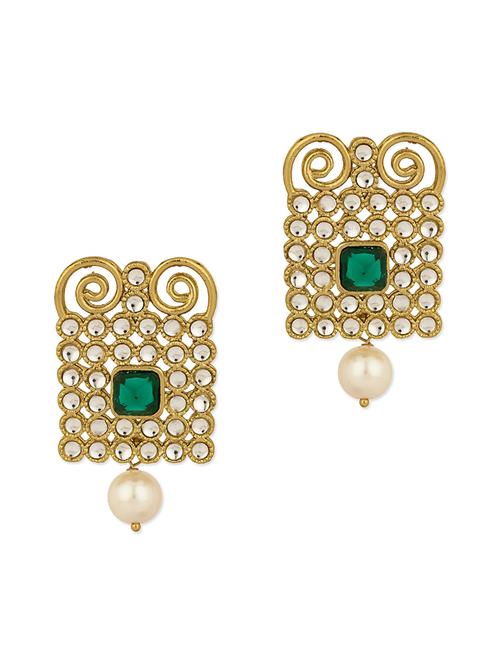 Geometric Kundan Studded Earrings - 1083472 - Very Small Image - 1