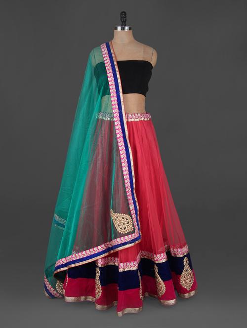 coral net lehenga set - 1083738 - Very Small Image - 1
