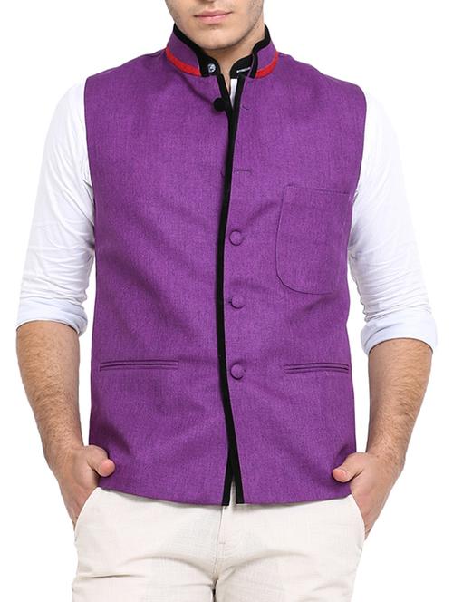 purple jute nehru jacket - 10839794 - Very Small Image - 1