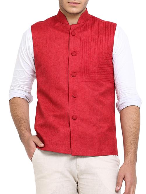 red jute nehru jacket - 10839795 - Very Small Image - 1
