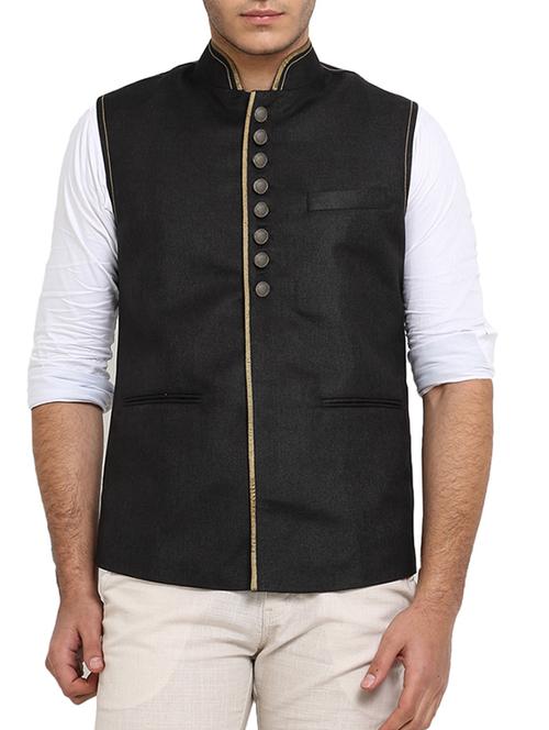 black jute nehru jacket - 10839799 - Very Small Image - 1