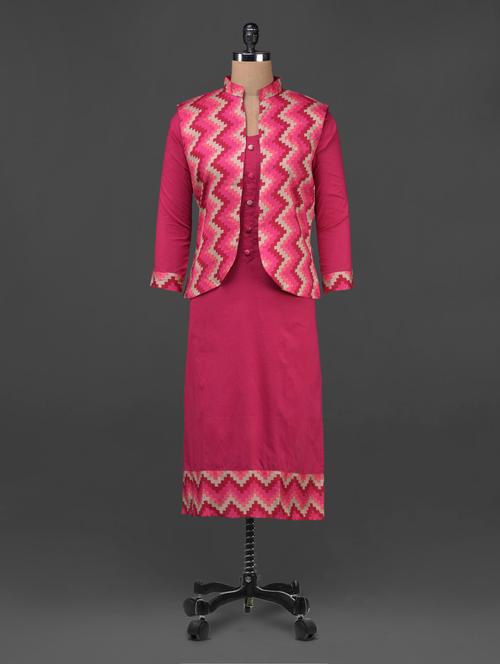 chevron print waistcoat with cotton kurta - 1084238 - Very Small Image - 1