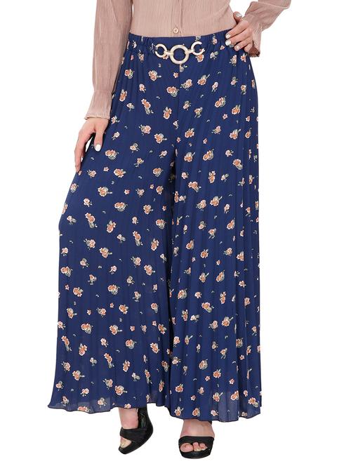 navy blue polyester blend palazzos - 10845149 - Very Small Image - 1