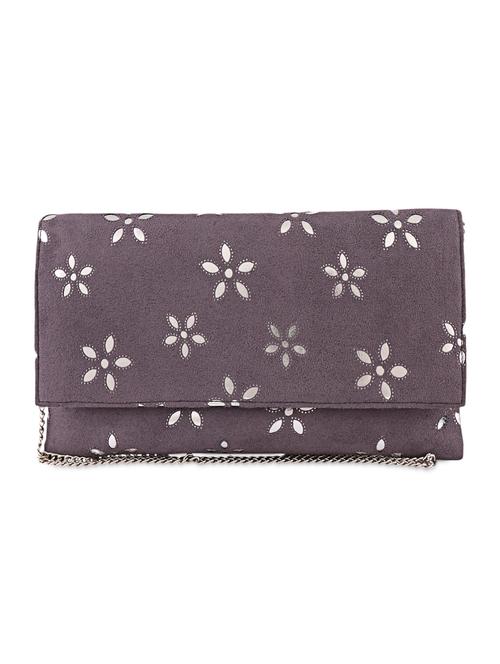 grey floral textured suede clutch - 1085048 - Very Small Image - 1