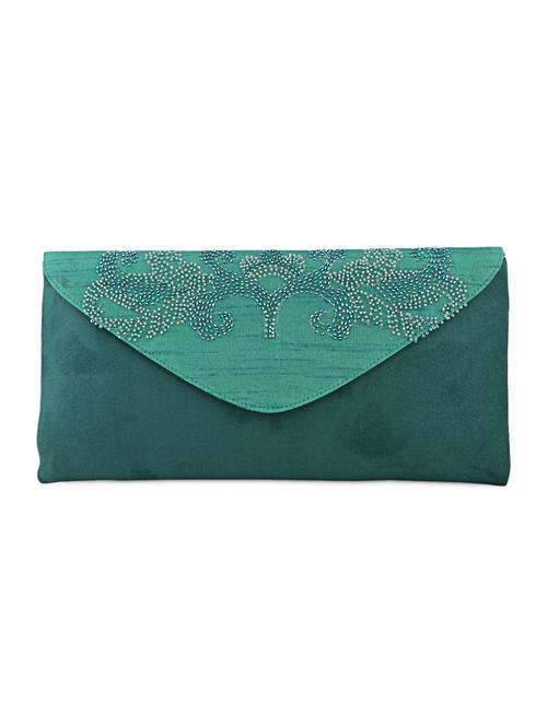Beaded Teal Art Silk and Suede Clutch - 1085068 - Very Small Image - 1