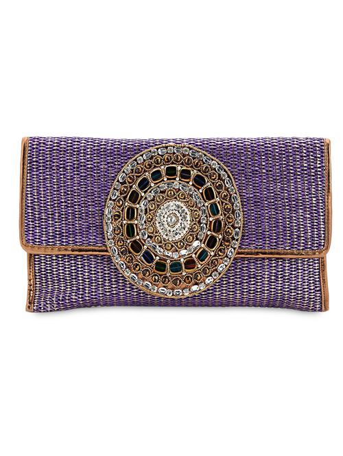 Crystal & stone work Jute Clutch - 1085292 - Very Small Image - 1