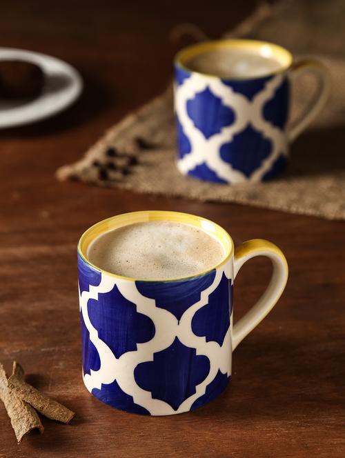 blue n yellow handpainted coffee mugs set of 6 - 10855661 - Very Small Image - 1