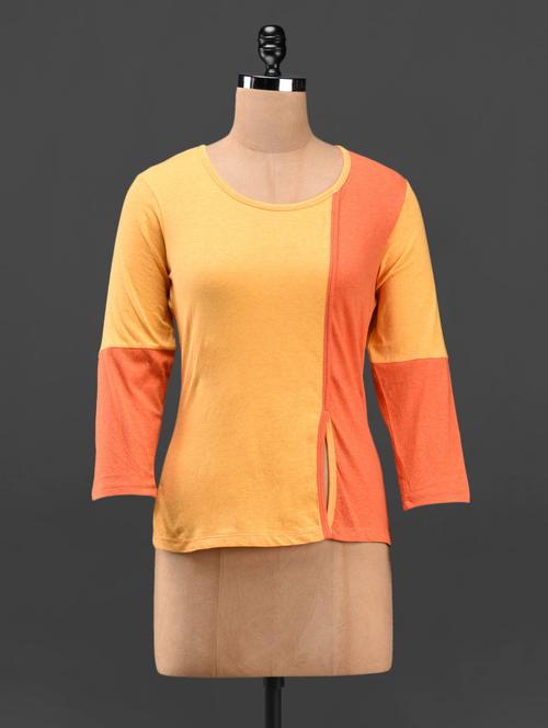 round neck color block cotton top - 1085716 - Very Small Image - 1