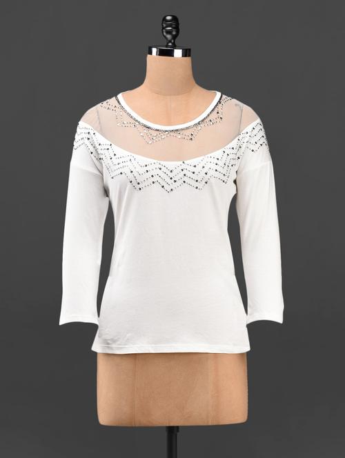 chevron pattern embellished white party top - 1085729 - Very Small Image - 1
