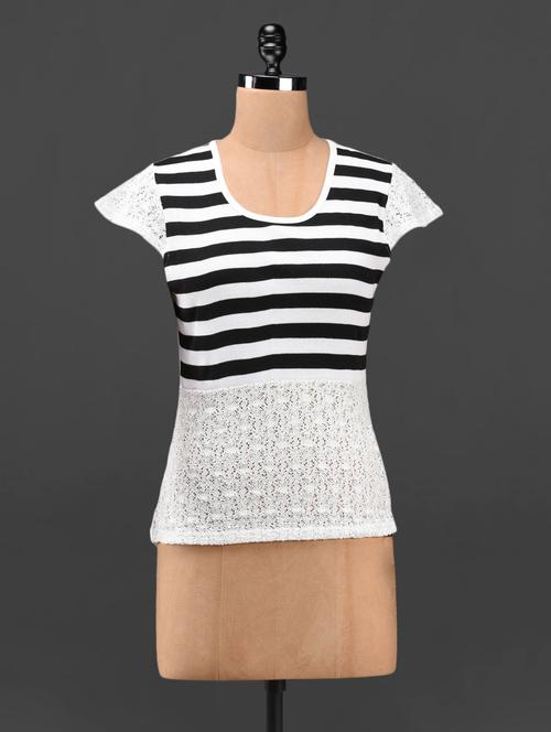 monochrome striped lacy cap sleeve top - 1085798 - Very Small Image - 1