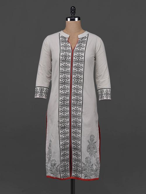 block printed quarter sleeve kurta - 1086191 - Very Small Image - 1