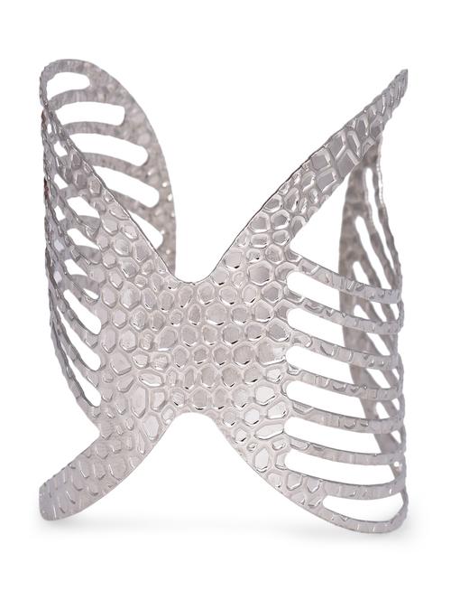 hammered effect cut work silver hand cuff - 1086239 - Very Small Image - 1