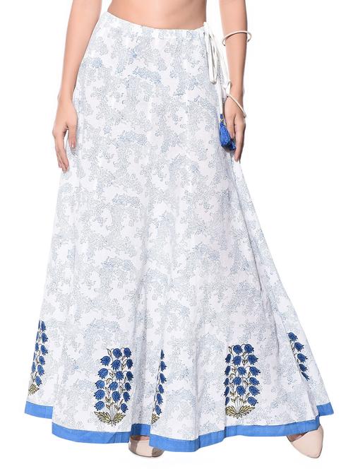 Off-white hand block print cotton skirt - 10864529 - Very Small Image - 1