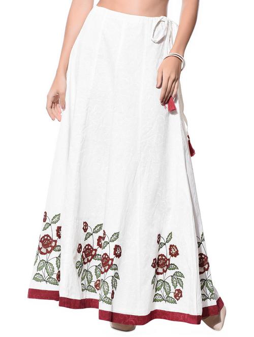 Off-white hand block print cotton skirt - 10864531 - Very Small Image - 1