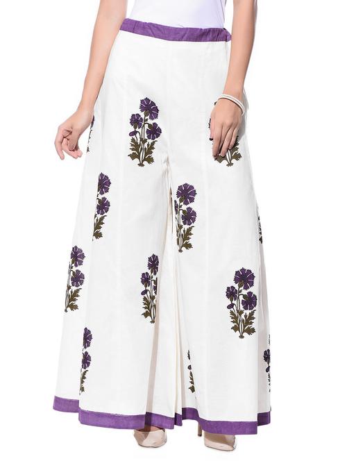 Off-white hand block print cotton skirt - 10864535 - Very Small Image - 1