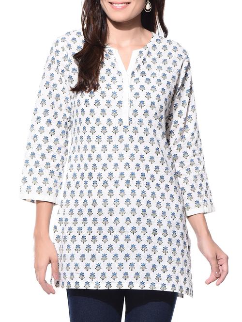 White printed cotton kurti - 10864541 - Very Small Image - 1