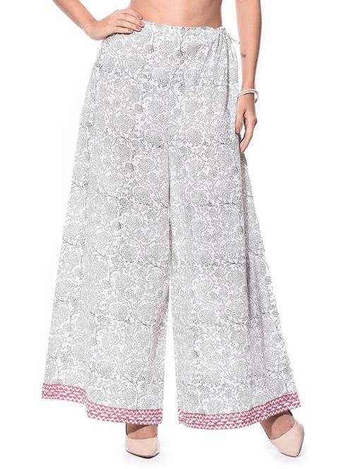 White and grey printed cotton palazzos - 10864546 - Very Small Image - 1