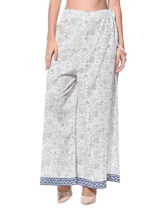 White and grey printed cotton palazzos - 10864547 - Very Small Image - 1