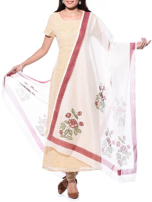 Off-white hand block print chanderi dupatta - 10864552 - Very Small Image - 1