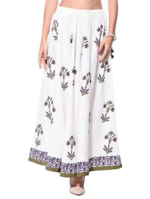 Off-white hand block print cotton skirt - 10864555 - Very Small Image - 1