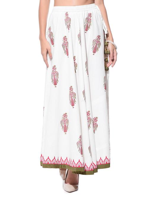 Off-white hand block print cotton skirt - 10864557 - Very Small Image - 1