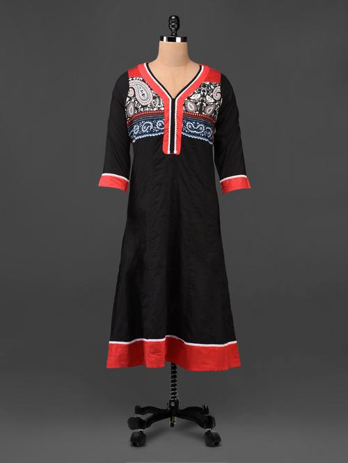 black cotton anarkali kurta - 1086839 - Very Small Image - 1