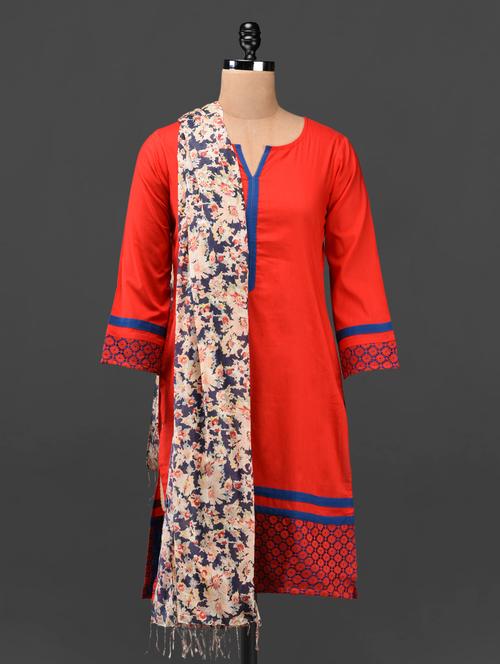 red cotton straight kurta - 1086864 - Very Small Image - 1