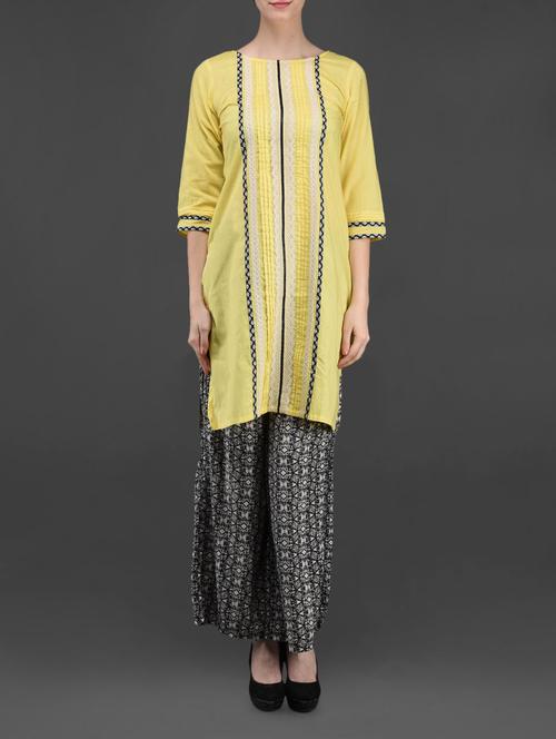 yellow cotton straight kurta - 1086885 - Very Small Image - 1