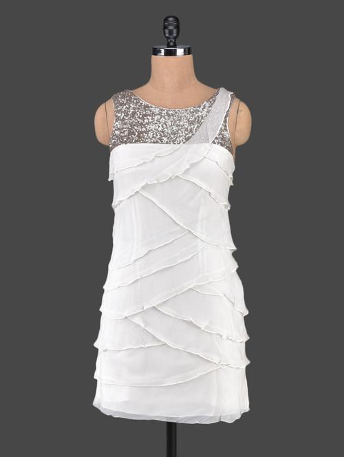 White sequined layered georgette dress - 1086934 - Very Small Image - 1