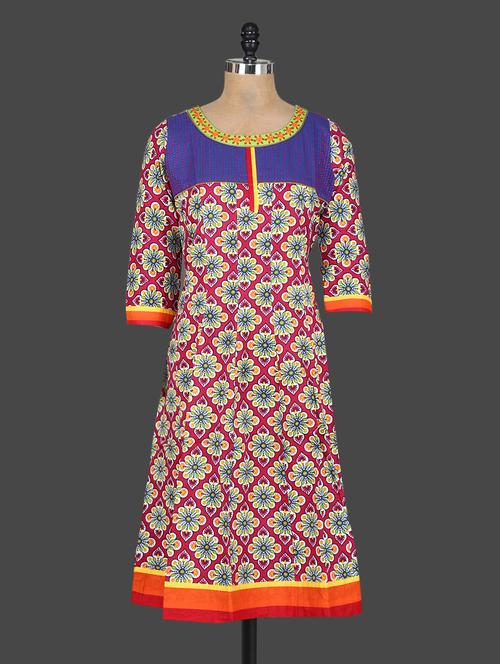 multicolored floral printed cotton kurti - 1087516 - Very Small Image - 1